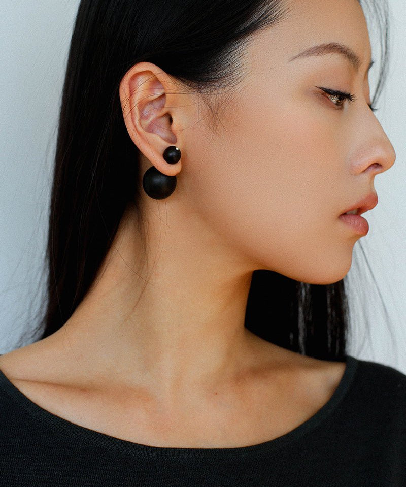 New Oriental Ebony Double - Sphere Stud Earrings - floysun
