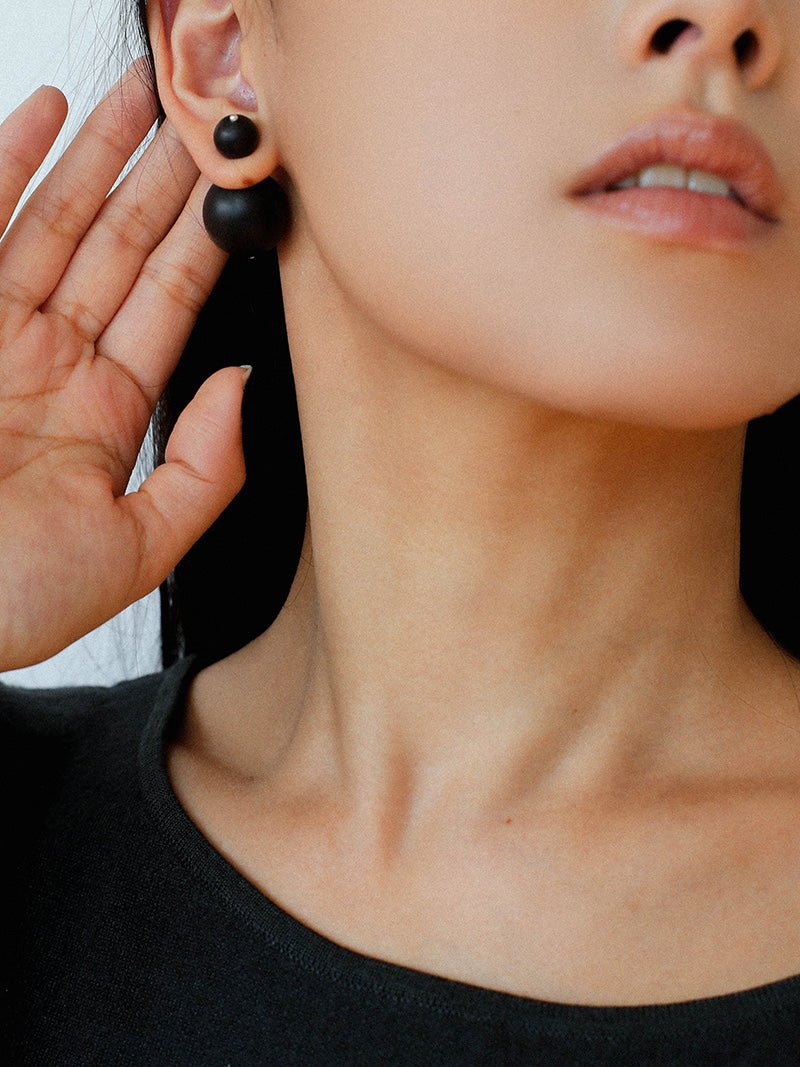 New Oriental Ebony Double - Sphere Stud Earrings - floysun