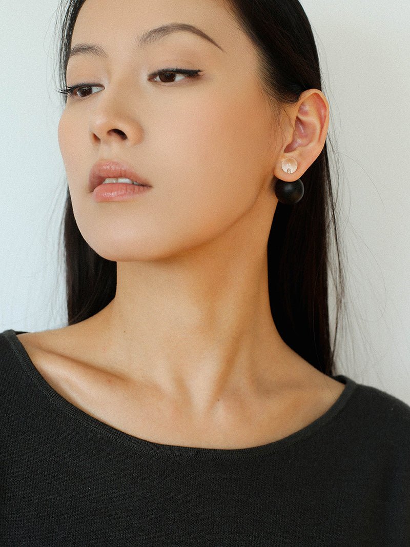 New Oriental Ebony Double - Sphere Stud Earrings - floysun