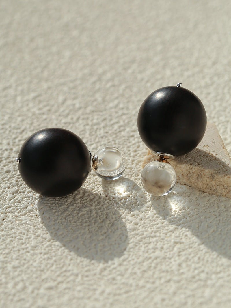 New Oriental Ebony Double - Sphere Stud Earrings - floysun