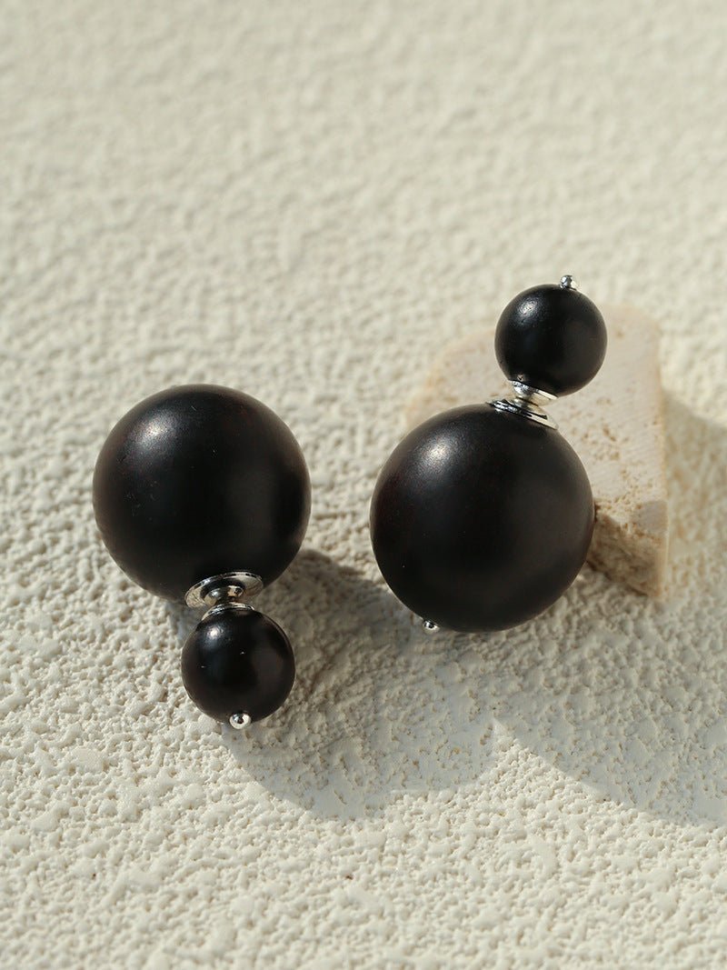 New Oriental Ebony Double - Sphere Stud Earrings - floysun