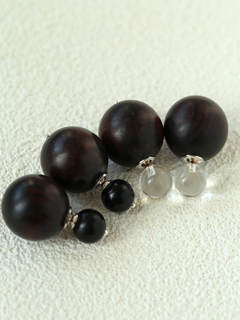 New Oriental Ebony Double - Sphere Stud Earrings - floysun