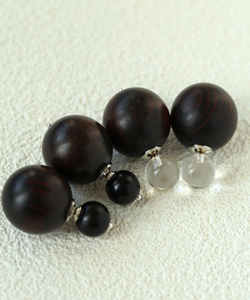 New Oriental Ebony Double - Sphere Stud Earrings - floysun