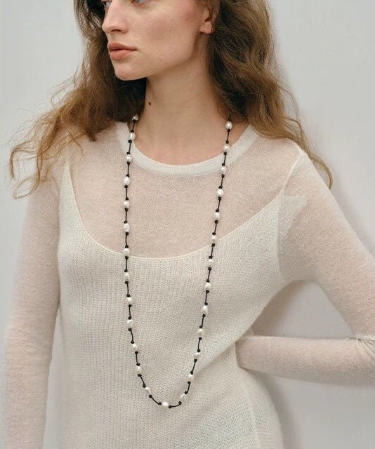 Niche Long Knotted Leather Pearl Long Necklace - floysun
