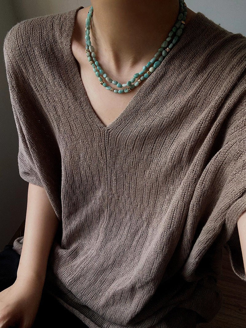 Niche Luxury Double Layer Natural Amazonite Beaded Necklace - floysun