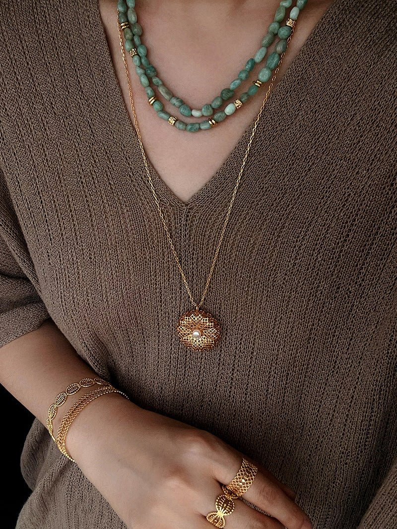 Niche Luxury Double Layer Natural Amazonite Beaded Necklace - floysun