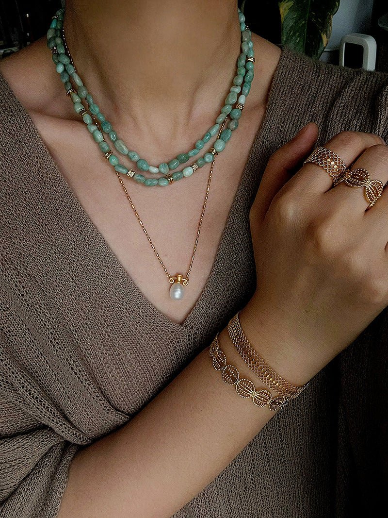 Niche Luxury Double Layer Natural Amazonite Beaded Necklace - floysun