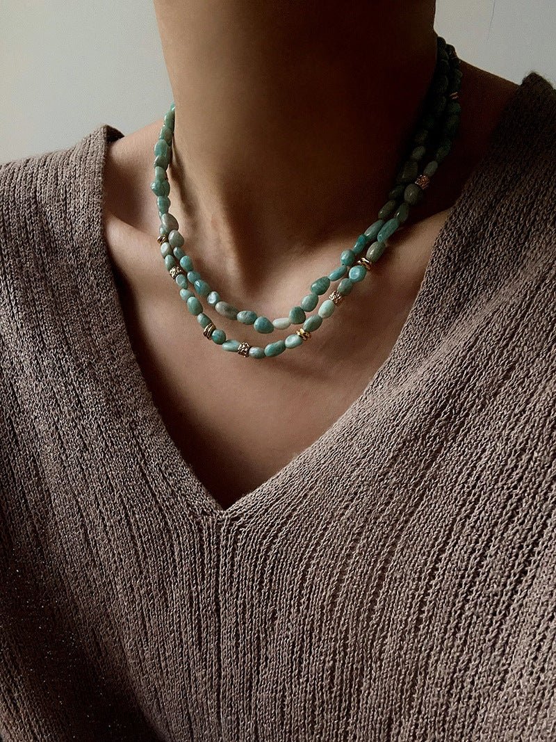 Niche Luxury Double Layer Natural Amazonite Beaded Necklace - floysun