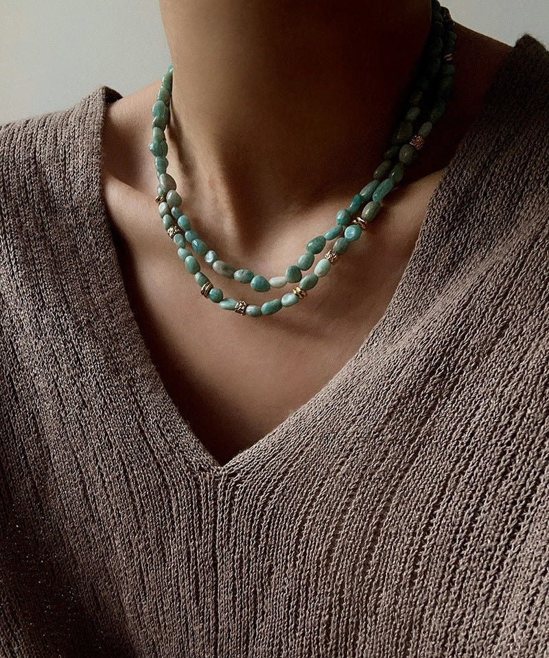 Niche Luxury Double Layer Natural Amazonite Beaded Necklace - floysun