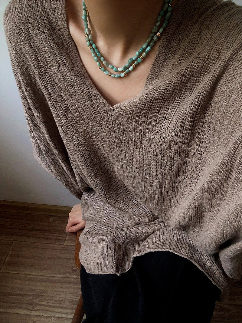 Niche Luxury Double Layer Natural Amazonite Beaded Necklace - floysun