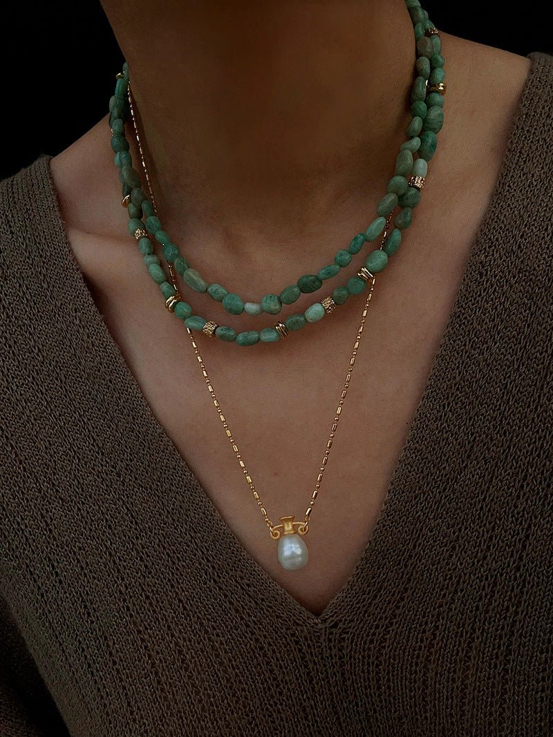 Niche Luxury Double Layer Natural Amazonite Beaded Necklace - floysun