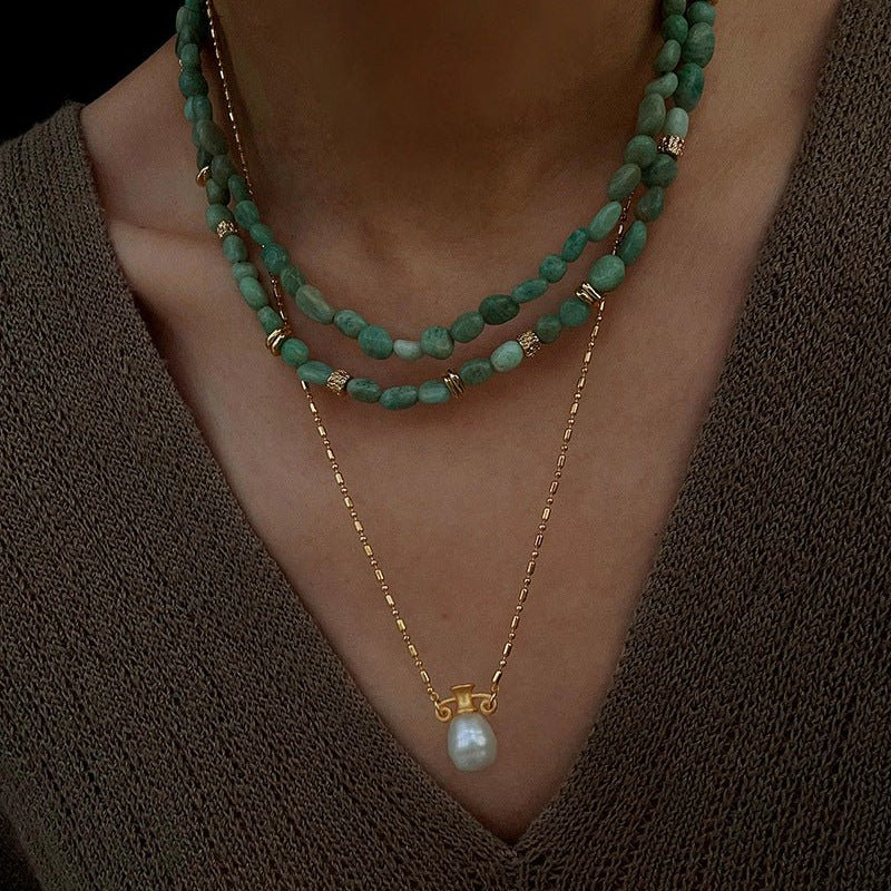 Niche Luxury Double Layer Natural Amazonite Beaded Necklace - floysun