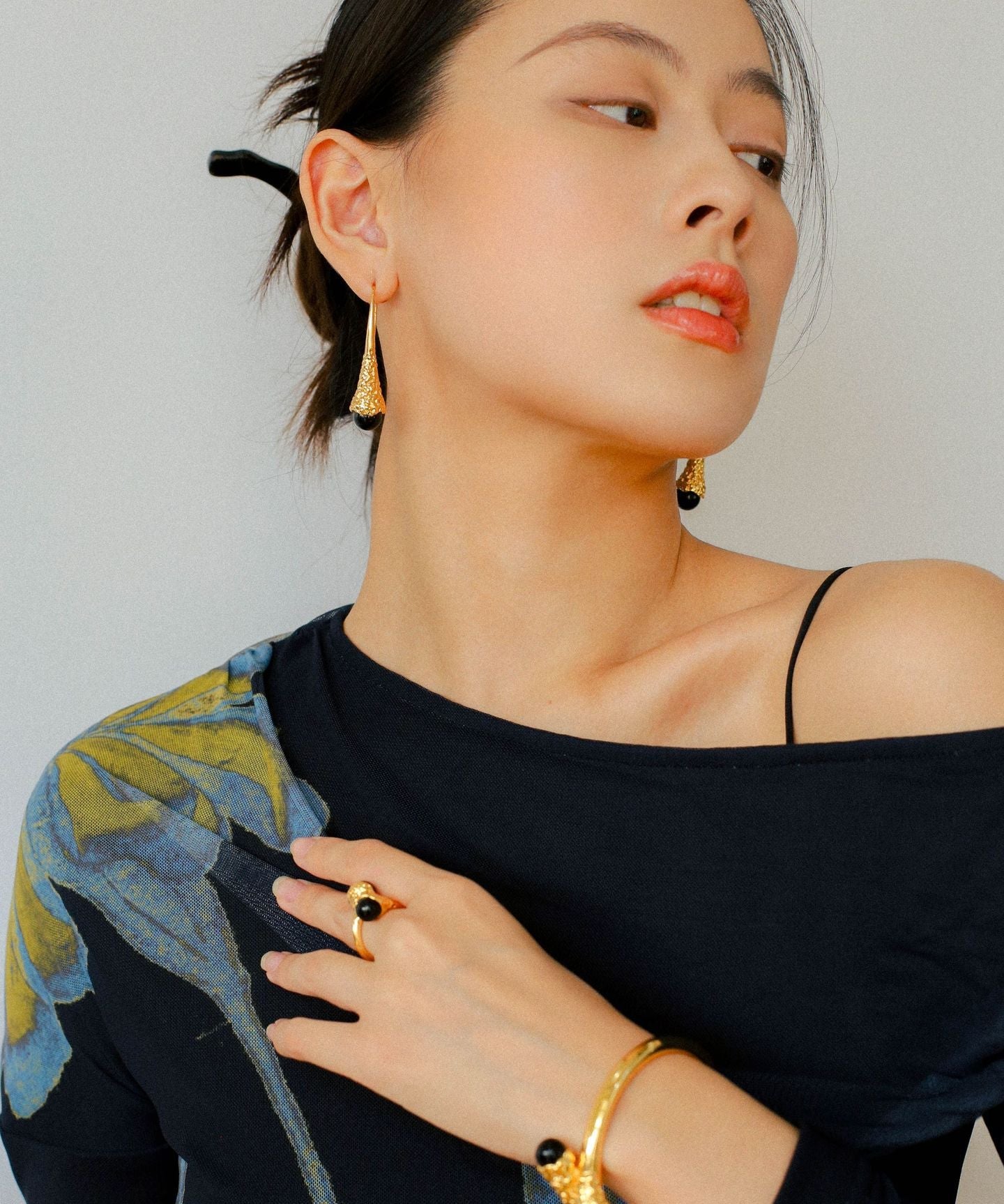 Niche Metal Wind Lava Water Drop Agate Open Ring - floysun