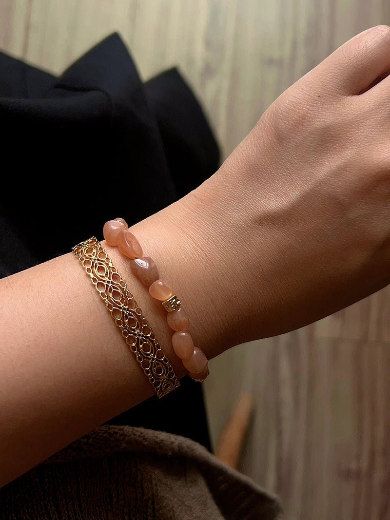 Niche Summer Beach Natural Sunstone Aventurine Beaded Bracelet - floysun