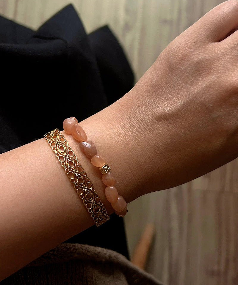 Niche Summer Beach Natural Sunstone Aventurine Beaded Bracelet - floysun