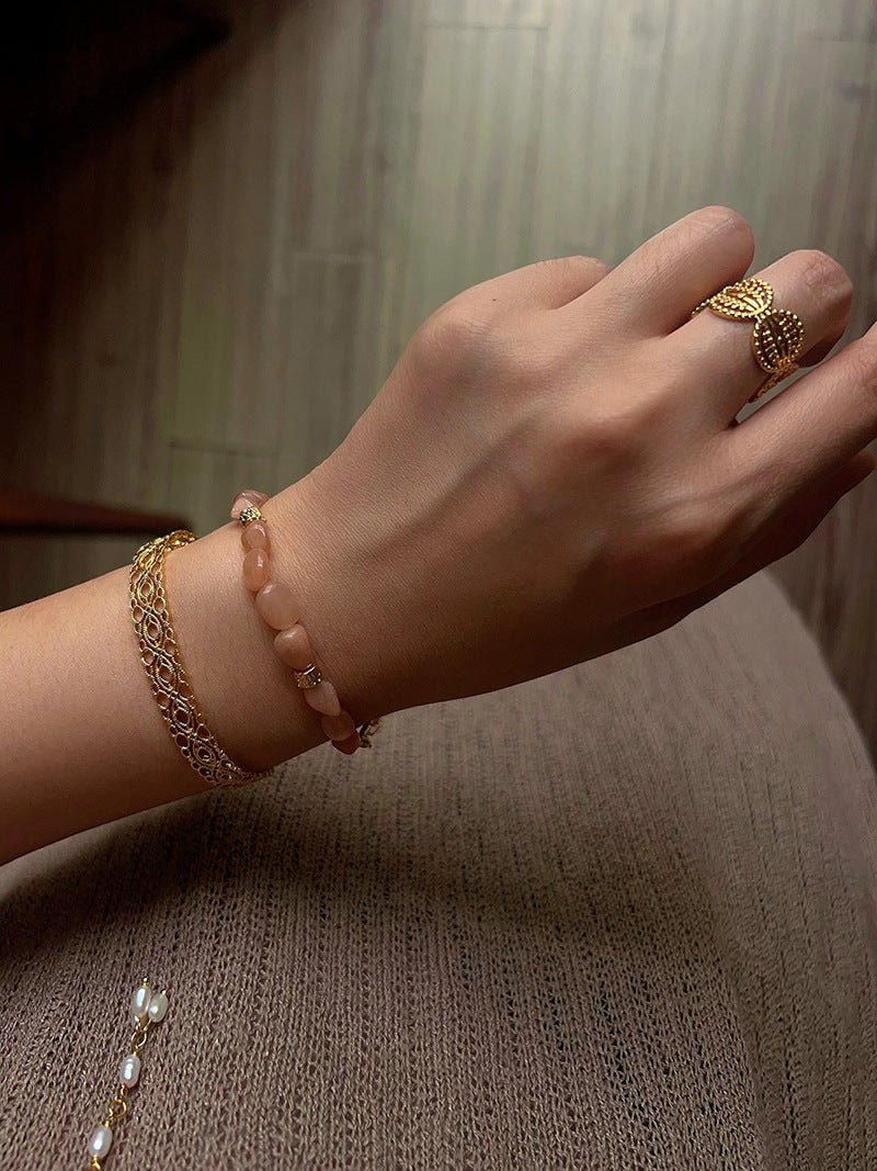 Niche Summer Beach Natural Sunstone Aventurine Beaded Bracelet - floysun