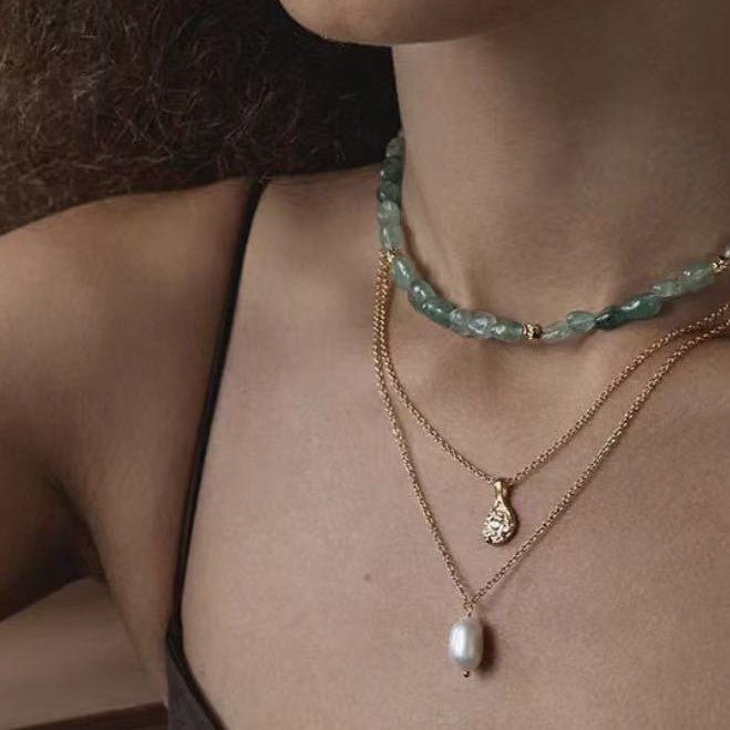 Niche Summer Beach Style Natural Sunstone Aventurine Beaded Necklace - floysun