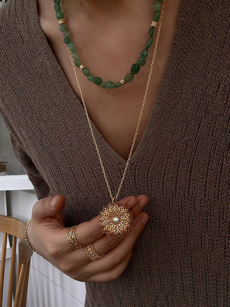 Niche Summer Beach Style Natural Sunstone Aventurine Beaded Necklace - floysun