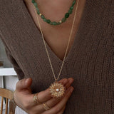 Niche Summer Beach Style Natural Sunstone Aventurine Beaded Necklace - floysun