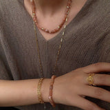 Niche Summer Beach Style Natural Sunstone Aventurine Beaded Necklace - floysun