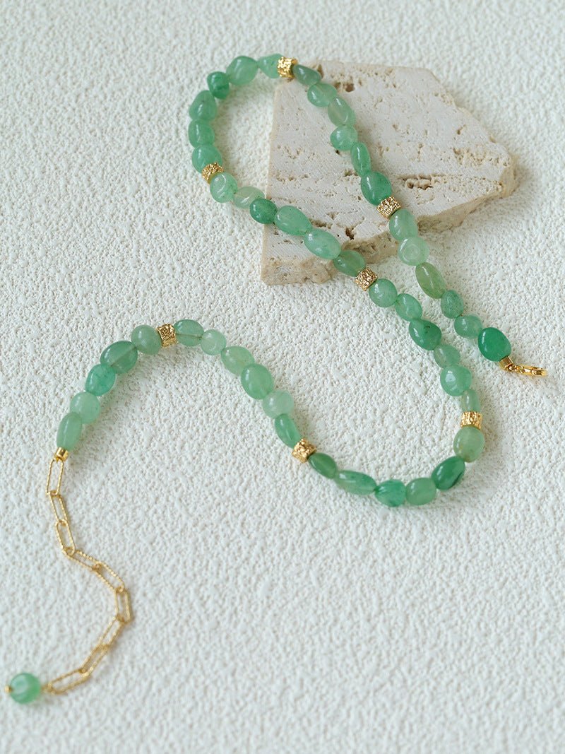 Niche Summer Beach Style Natural Sunstone Aventurine Beaded Necklace - floysun