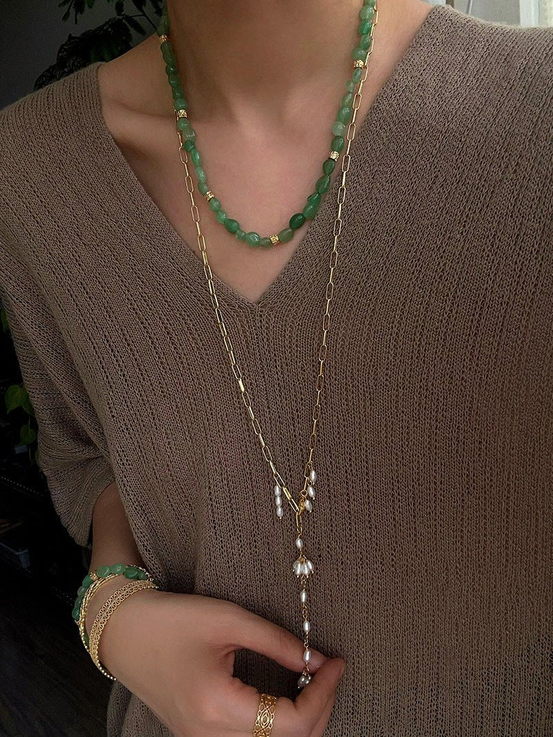 Niche Summer Beach Style Natural Sunstone Aventurine Beaded Necklace - floysun