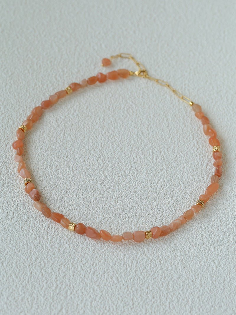 Niche Summer Beach Style Natural Sunstone Aventurine Beaded Necklace - floysun