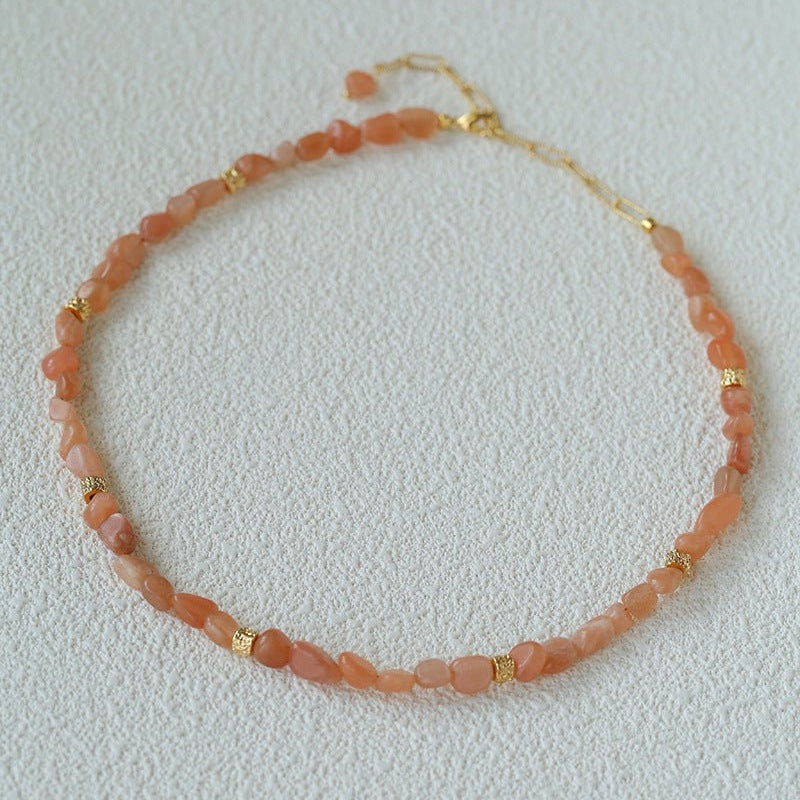 Niche Summer Beach Style Natural Sunstone Aventurine Beaded Necklace - floysun