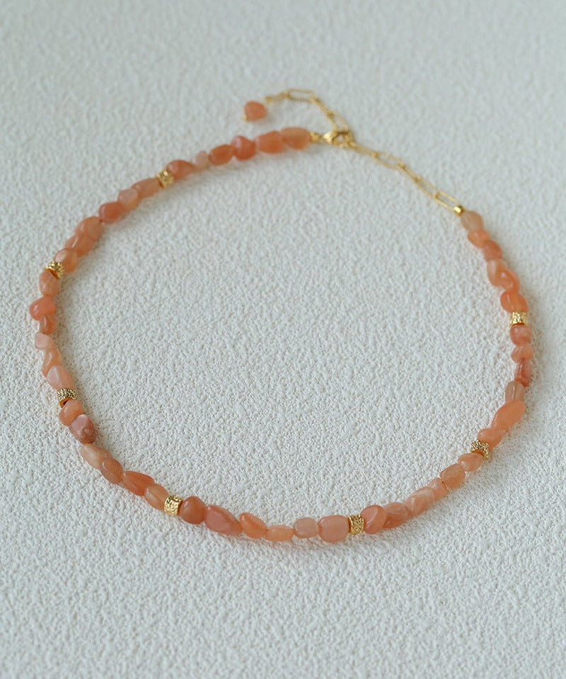 Niche Summer Beach Style Natural Sunstone Aventurine Beaded Necklace - floysun