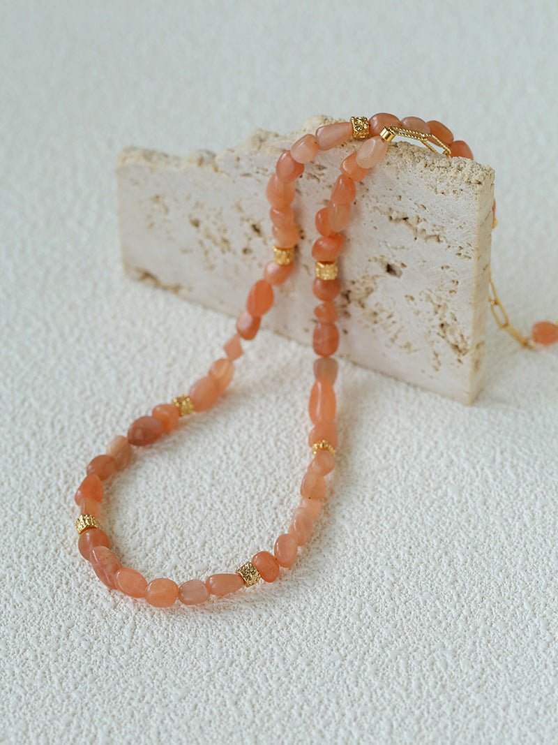 Niche Summer Beach Style Natural Sunstone Aventurine Beaded Necklace - floysun