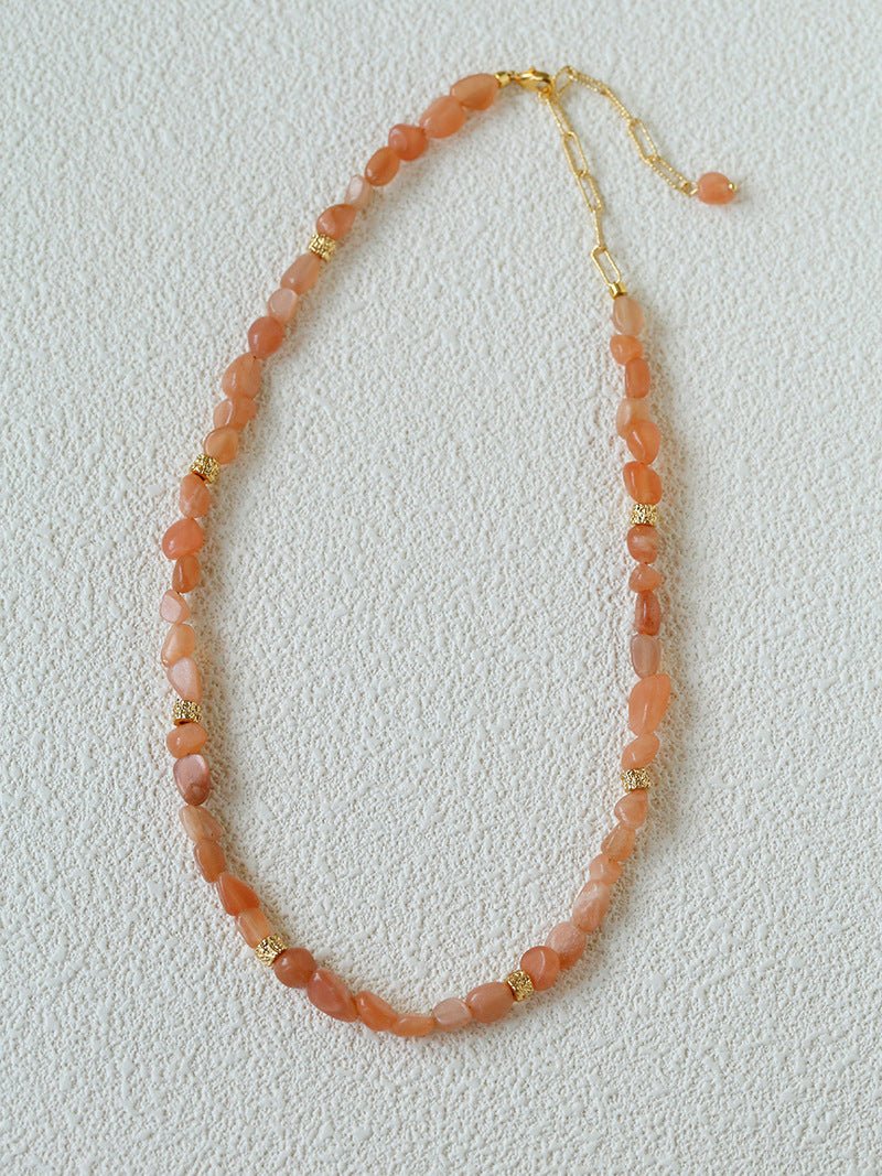 Niche Summer Beach Style Natural Sunstone Aventurine Beaded Necklace - floysun