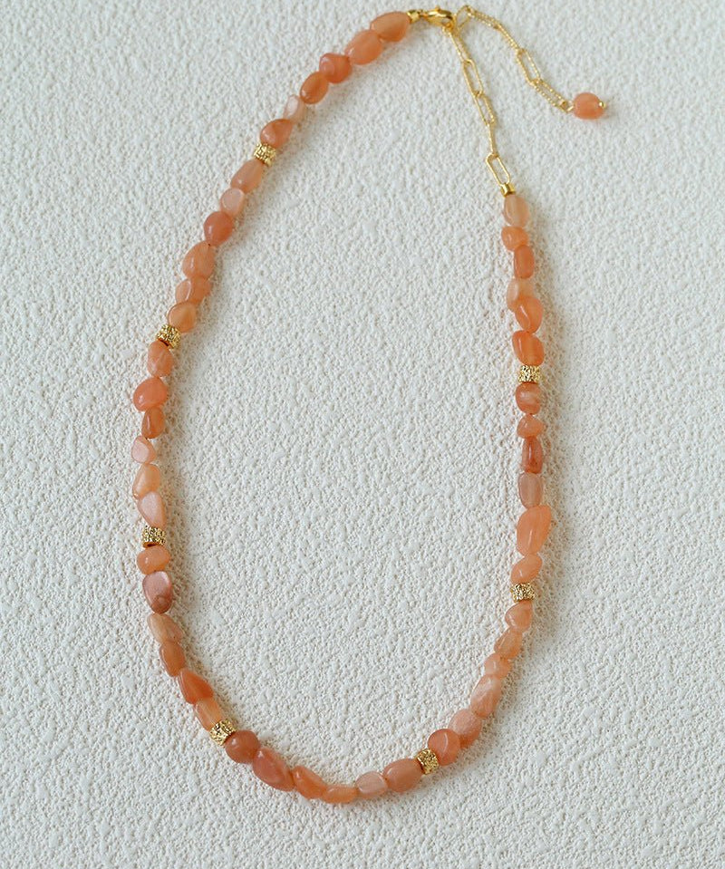 Niche Summer Beach Style Natural Sunstone Aventurine Beaded Necklace - floysun