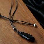 Noir Drop – Adjustable Black Onyx Teardrop Necklace - floysun
