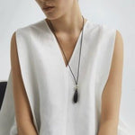 Noir Drop – Adjustable Black Onyx Teardrop Necklace - floysun