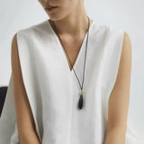 Noir Drop – Adjustable Black Onyx Teardrop Necklace - floysun