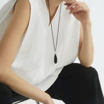 Noir Drop – Adjustable Black Onyx Teardrop Necklace - floysun