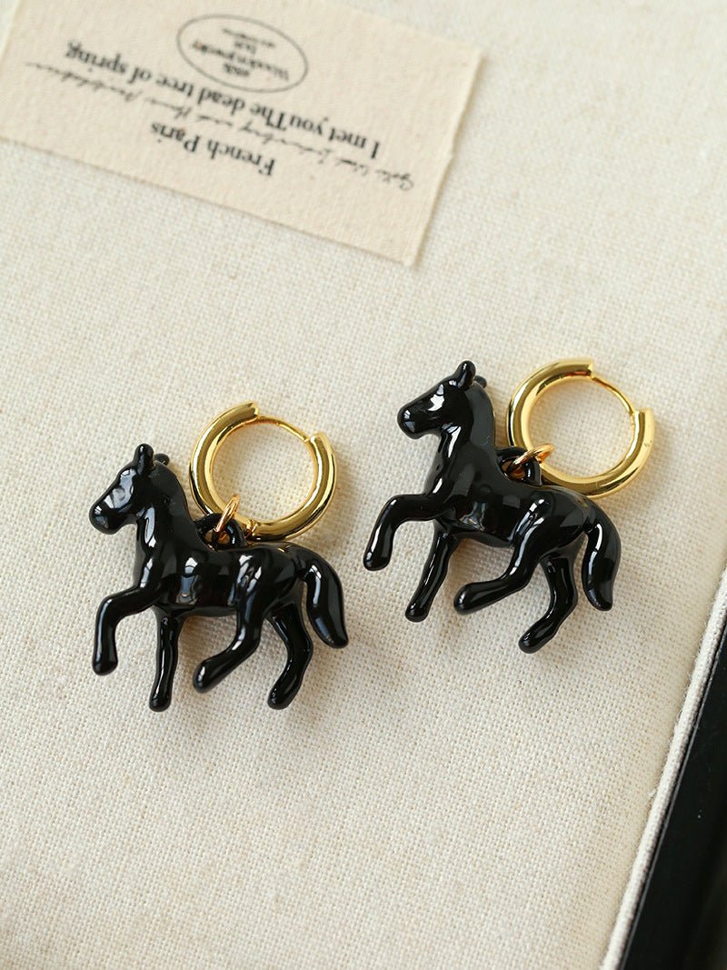 Nomadic Horse Enamel Drop Earrings – 3D Horse Design - floysun
