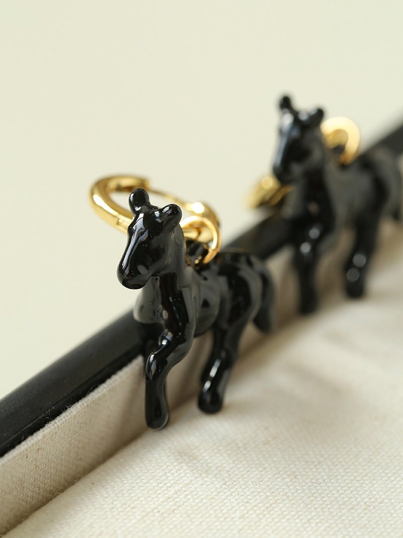 Nomadic Horse Enamel Drop Earrings – 3D Horse Design - floysun