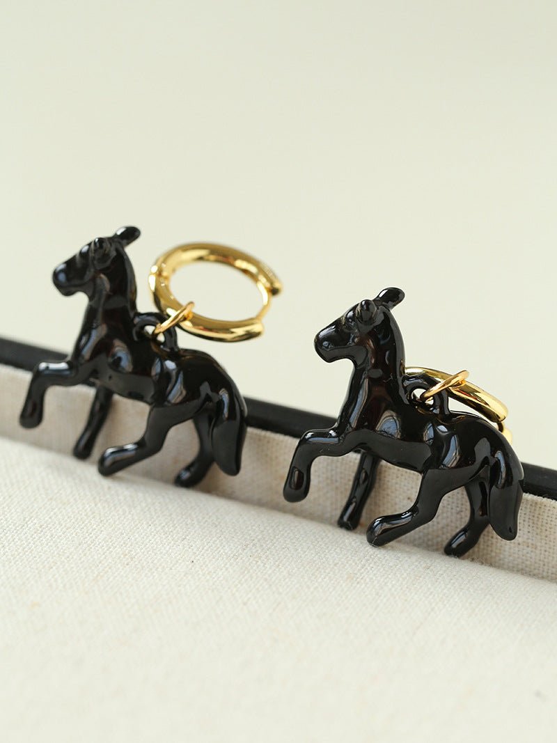 Nomadic Horse Enamel Drop Earrings – 3D Horse Design - floysun