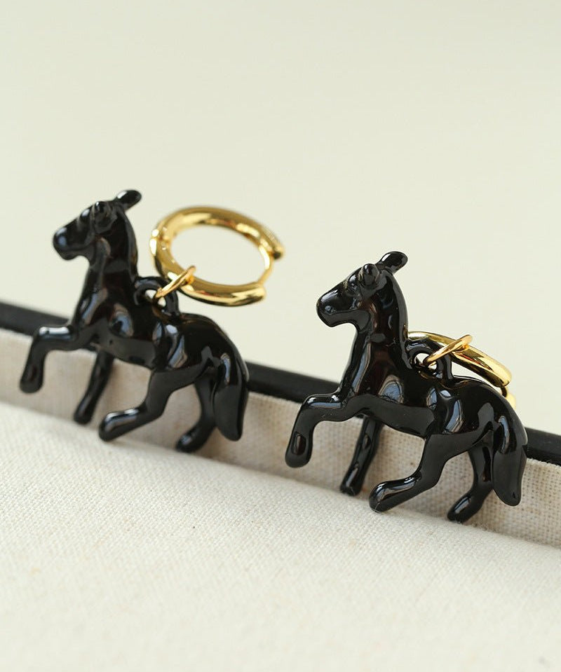 Nomadic Horse Enamel Drop Earrings – 3D Horse Design - floysun