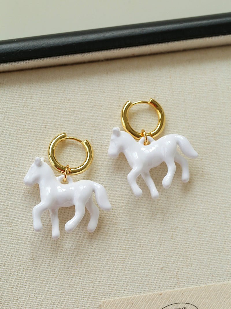 Nomadic Horse Enamel Drop Earrings – 3D Horse Design - floysun