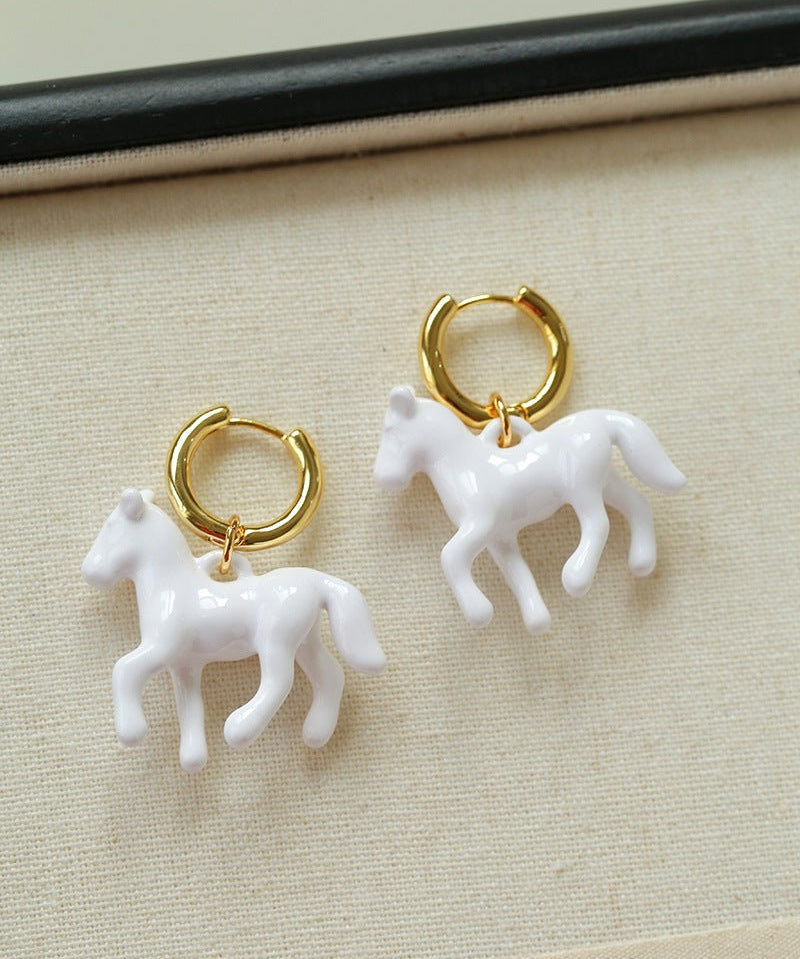 Nomadic Horse Enamel Drop Earrings – 3D Horse Design - floysun