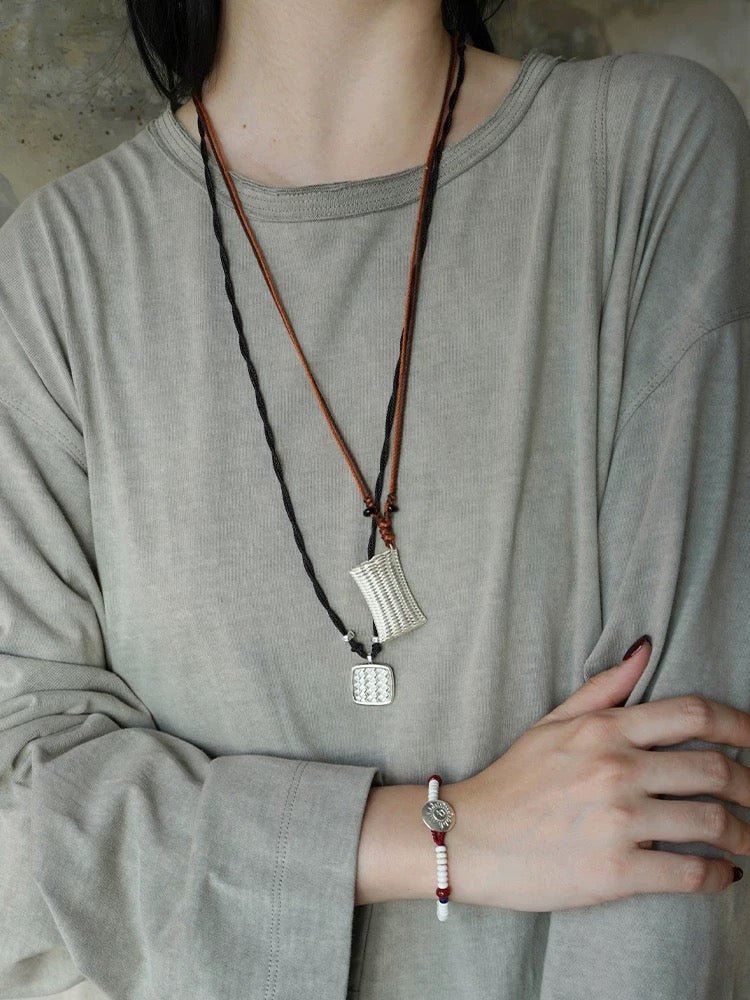 Nomadic Woven Basket & Flask Pendant Necklace - floysun