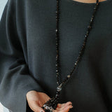 Obsidian & White Crystal Tassel Long Necklace - floysun