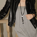 Obsidian & White Crystal Tassel Long Necklace - floysun