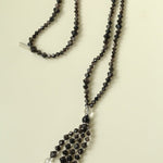 Obsidian & White Crystal Tassel Long Necklace - floysun