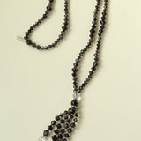 Obsidian & White Crystal Tassel Long Necklace - floysun