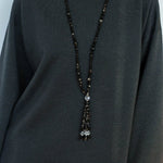 Obsidian & White Crystal Tassel Long Necklace - floysun