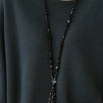 Obsidian & White Crystal Tassel Long Necklace - floysun