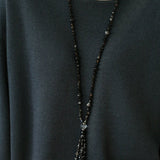 Obsidian & White Crystal Tassel Long Necklace - floysun